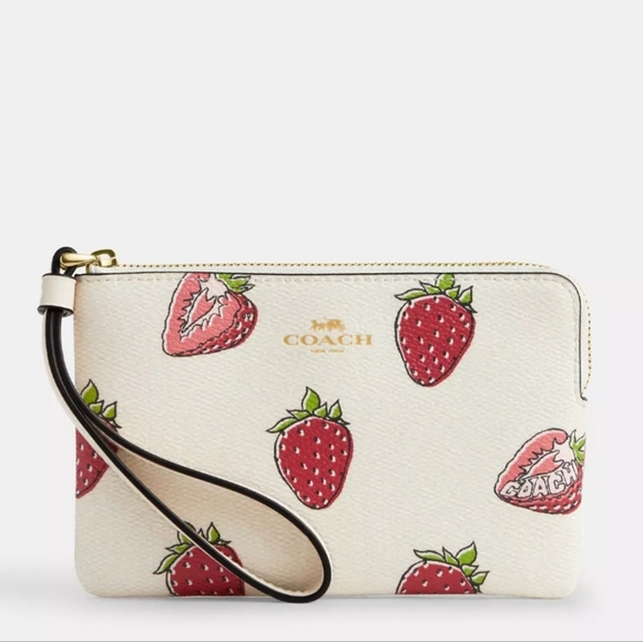 Corner Zip Wristlet With Strawberry Print - Picture 1 of 5